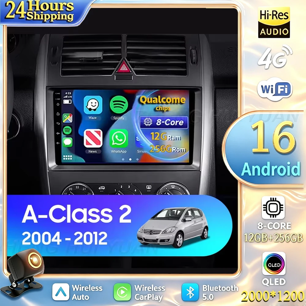 For Mercedes-Benz A-Class 2 W169 C169 2004 - 2012 Android 16 Car Radio Multimedia Player Android Auto Carplay Head Unit Navigati