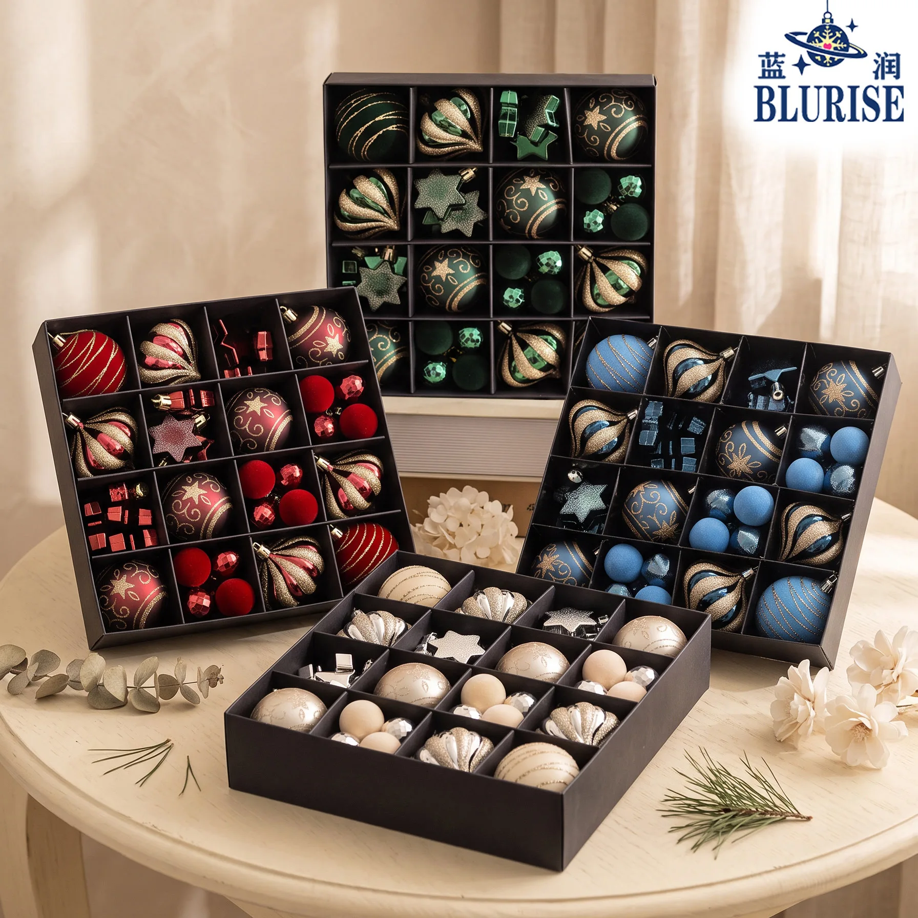 46Pcs Hand Painted Velvet Christmas Balls Xmas Tree Hanging Ornaments Set Light Luxury Christmas Background Decorations for Holi