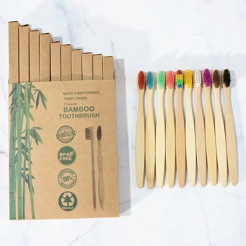 

10Pcs Natural Pure Bamboo Toothbrush Portable Soft Hair Tooth Brush Eco Friendly Brushes Oral Cleaning Care Tools