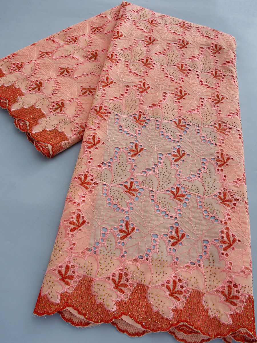 African Cotton Lace Fabric With Rhinestones Nigerian Swiss Voile Lace Fabric In Switzerland for Women Party Dresses 5yardsTY4782