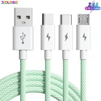 3in1 Charging Cable Micro USB Type-C Fast Charger Multi Usb Port Charging Cord For iPhone 14  Huawei Samsung Charger Wire 1m 2m