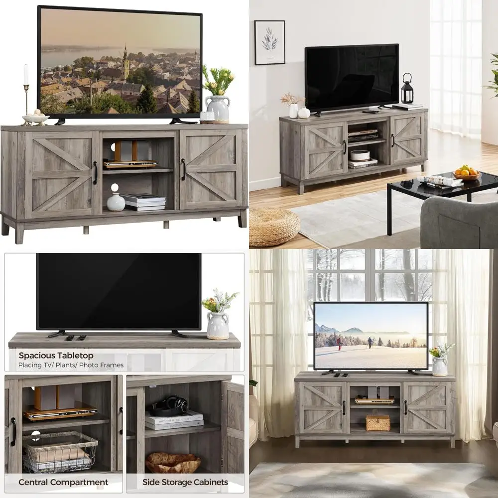 65 Inch TV Stand Farmhouse Style Living Room Entertainment Center with Double Barn Door Console Table
