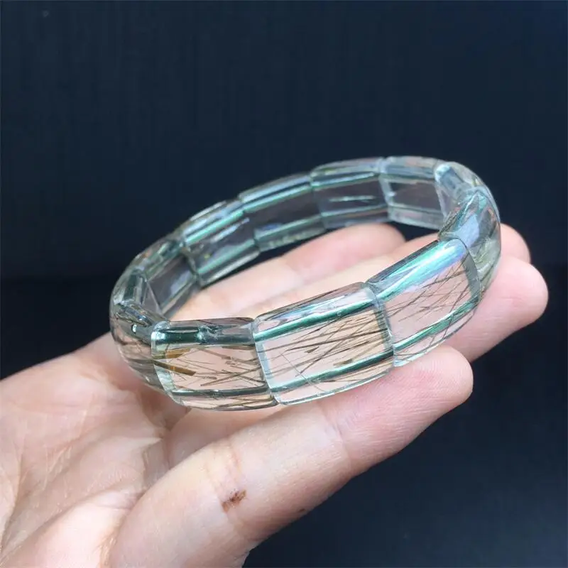 14MM Natural Green Rutilated Quartz Bangle Women Elegant Charm Yoga Energy Meditation Wrist jewelry Gift 1PCS