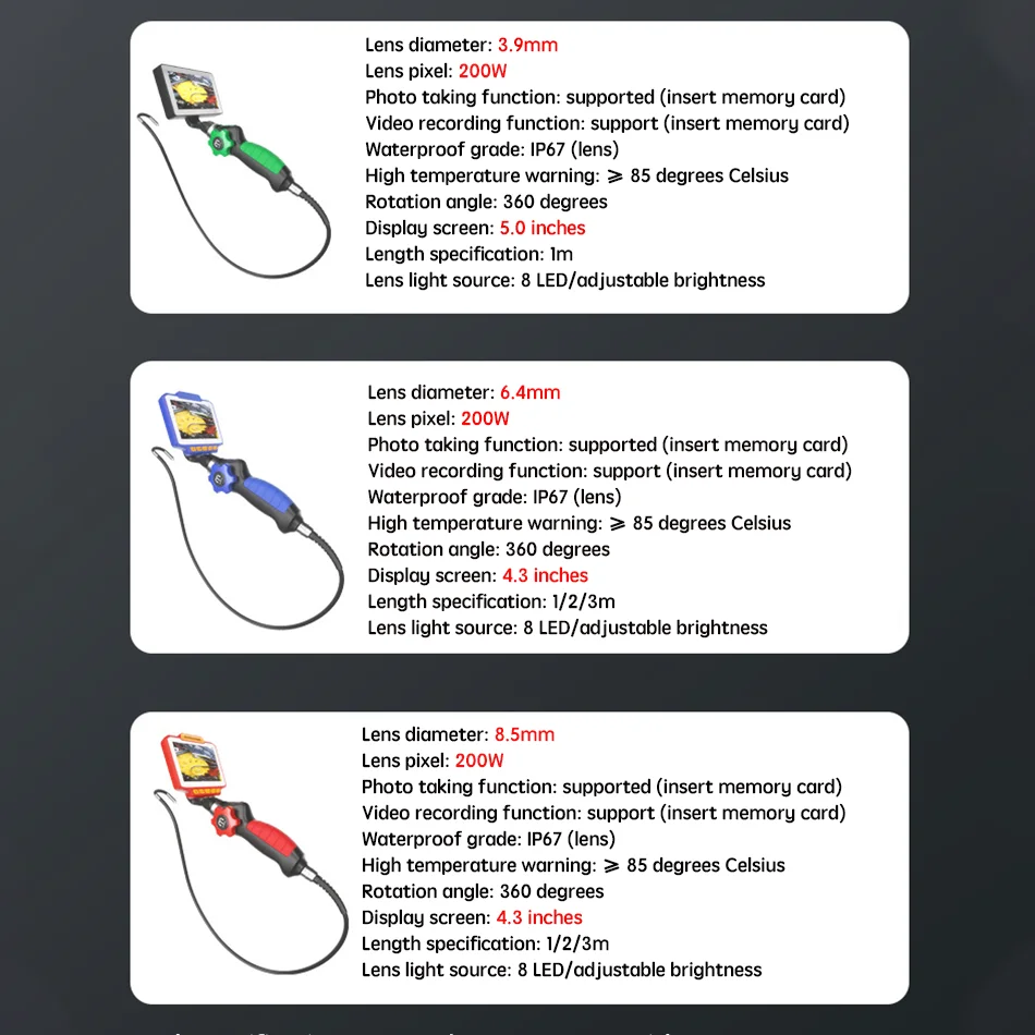 Imagem -05 - Câmera de Inspeção Endoscópio Industrial Articular 360 ° Rotação Direção 5.0 Tela Ips 3.9 mm 200w 1080p 2way