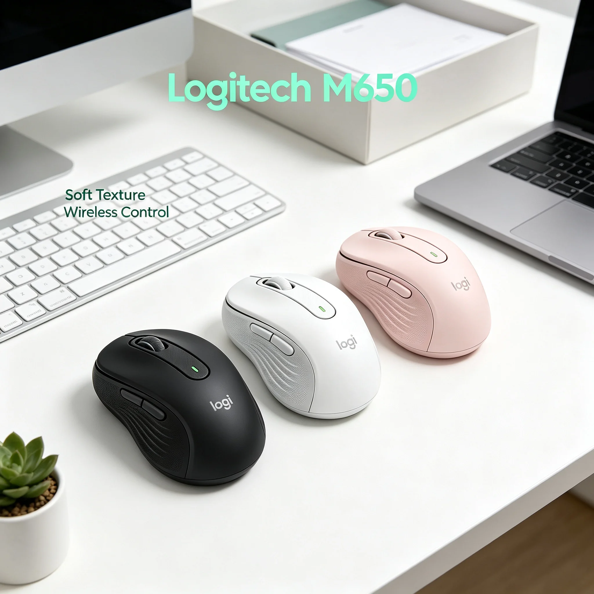 Logitech M650 Long Lasting Battery Wireless Silent Mouse Custom Side Keys Ergonomic Contoured Design Desktop Home Office Mouse
