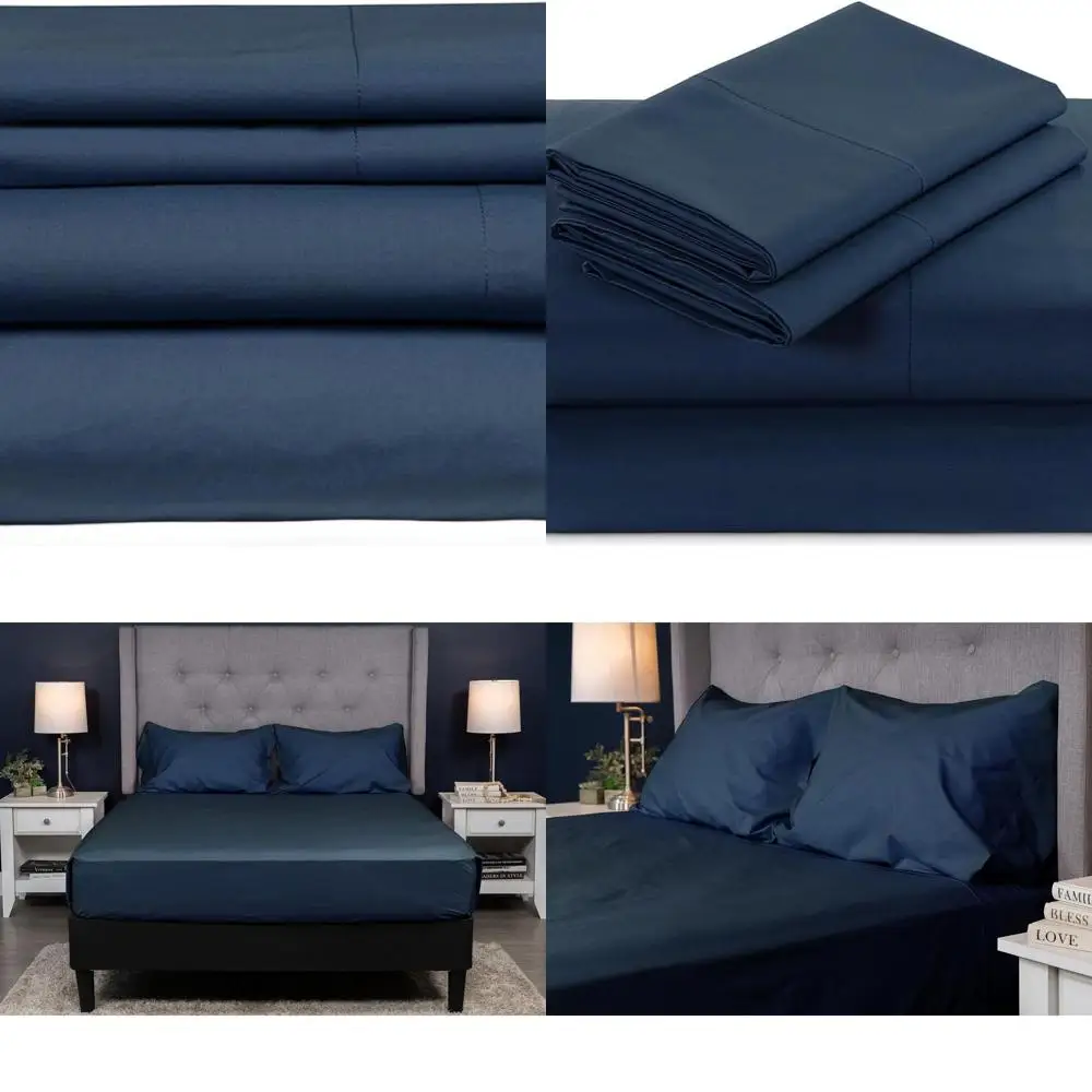 

Простыни из хлопка Percale - 200 TC, размер Queen, глубокий карман, дышащий, прохладный, прочный комплект с наволочками темно-синего цвета