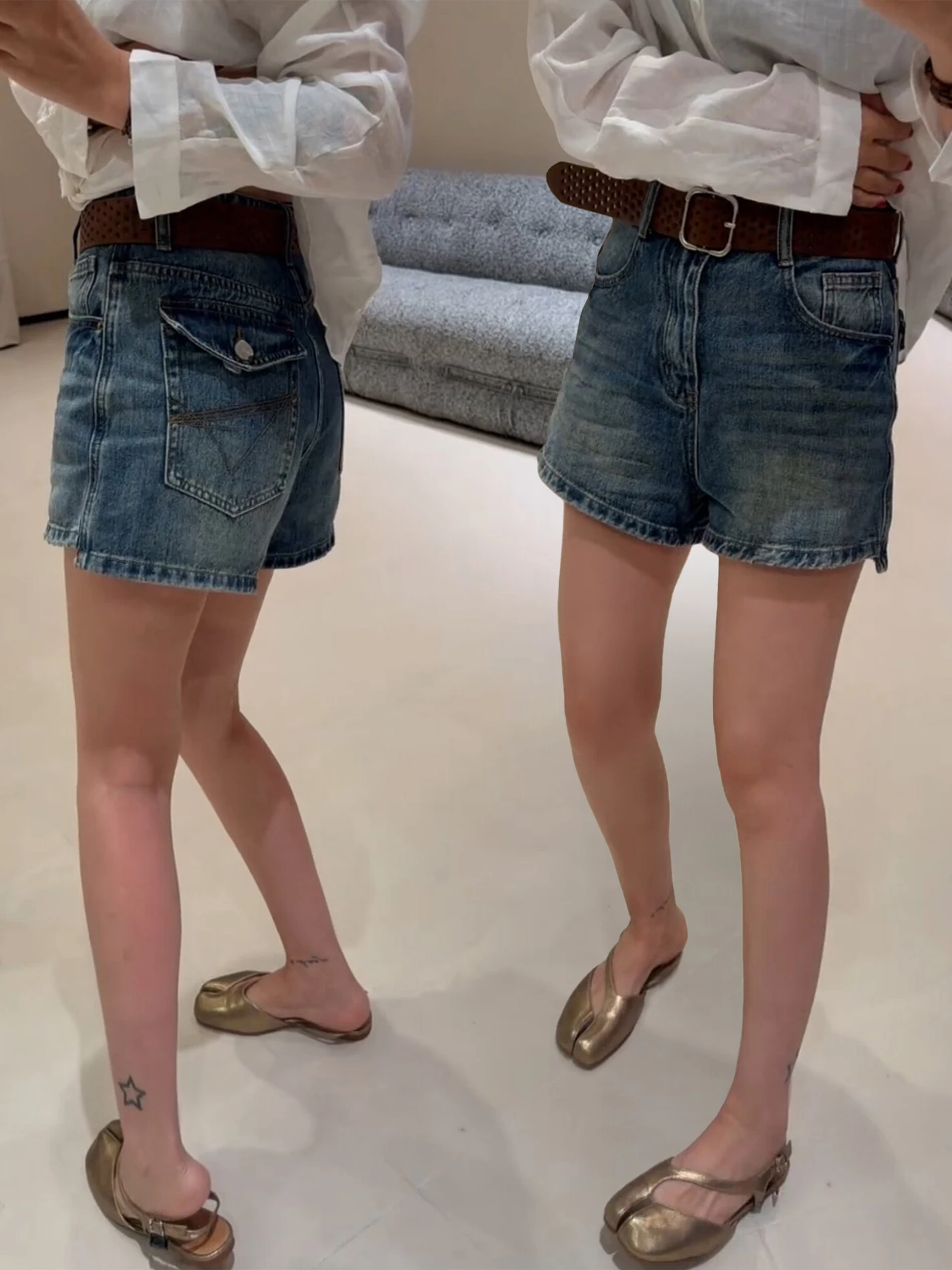 High Waist Denim Shorts Women's Summer Thin New Style plus Size Slimming Hot Girl A-Line Three-quarter Length Hot Pants