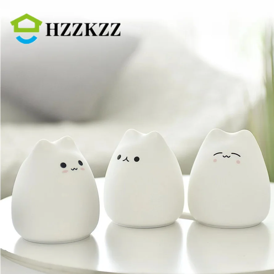 Kawaii LED Night Light Cat Lamp Wireless Touch Sensor Silicone Battery Animal Light Child Holiday Bedroom Desktop Decor Lamp