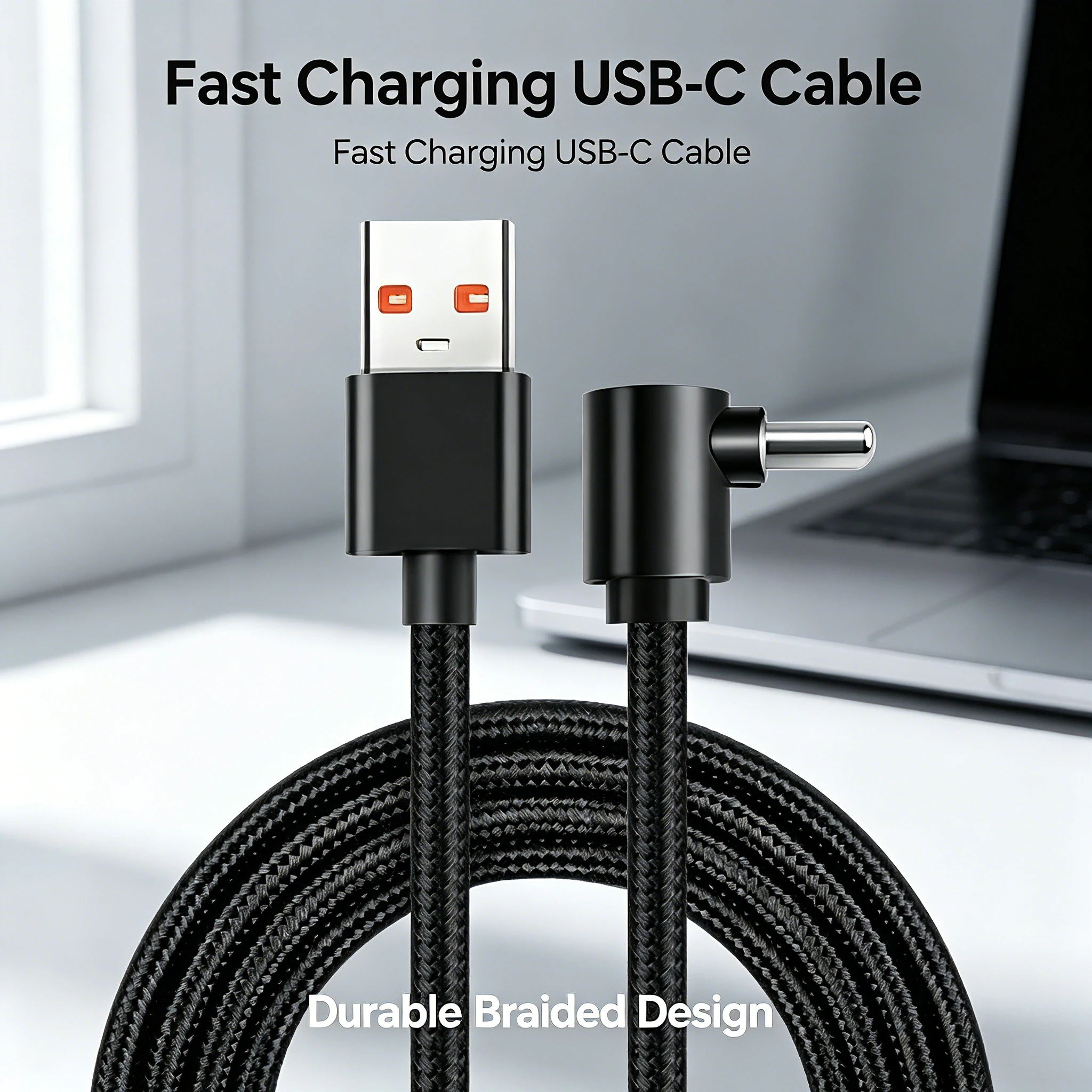 90 Degree Braided USB-C Cable 100W Fast Charging L-Shape Elbow Type C to C/A Cord for iPhone Samsung Xiaomi 0.25m/0.5m/1m/2m