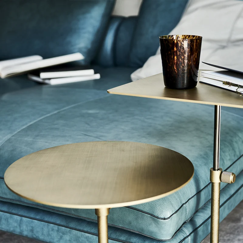 Hot sale new design gold side table modern golden stainless steel round side table liftable stainless steel sofa table