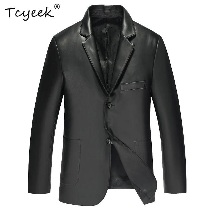 

Tcyeek из овчины, весна-осень, элитный модный черный костюм с воротником, мужская куртка из натуральной кожи Jaqueta De Couro Masculina 가죽자켓