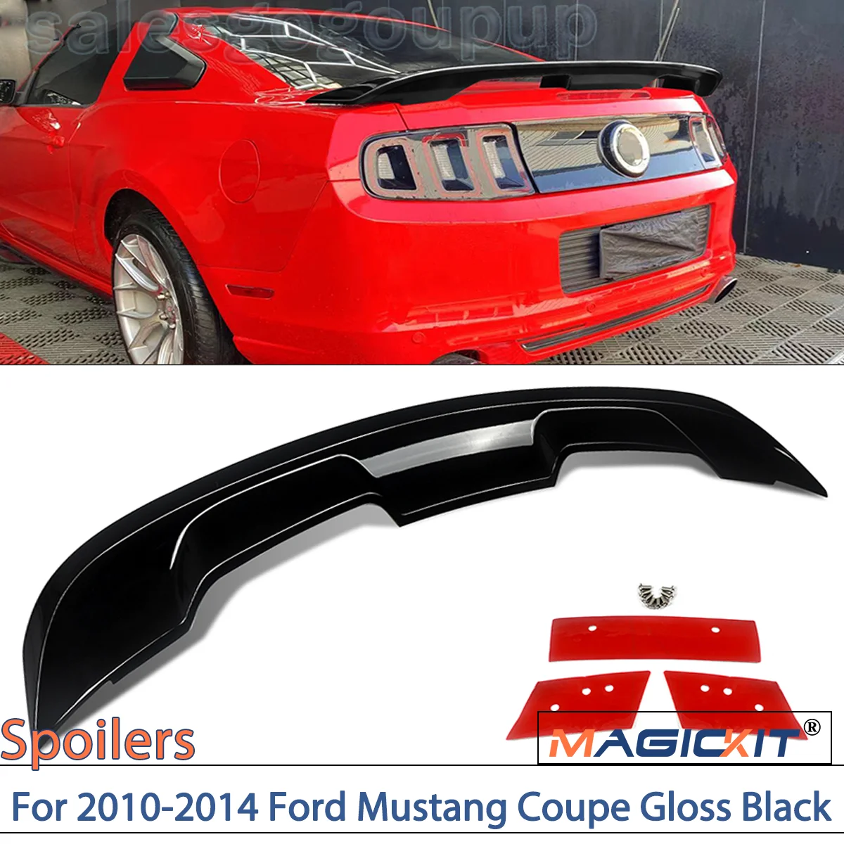 

MAGICKIT High Quality ABS Plastic Car Rear Trunk Spoiler Rear Wing Lip Trim For 2010-2014 Ford Mustang Coupe Gloss Black GT500