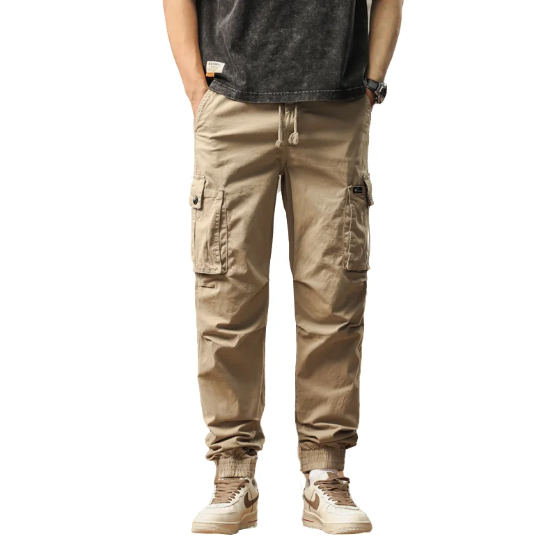 

Trendy Men's Cargo Pants Fashionable Pure Cotton Breathable Multi-Pocket Cargo Pants with Elastic Cuffs Comfortable Casual Pants