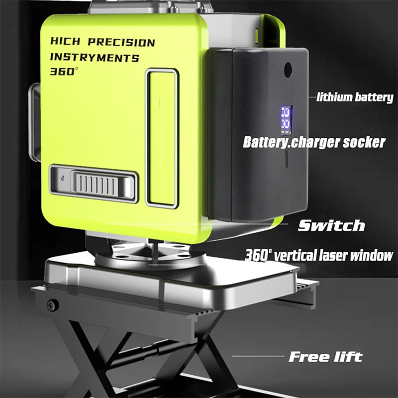 Livella laser verde 16 linee 4D Rotazione a 360° Laser remoto Autolivellamento Orizzontale Verticale Livello laser a linee incrociate Linee di fascio potenti Strumenti di costruzione per esterni