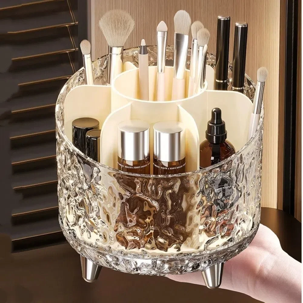 

360° Rotating Makeup Brush Storage Box Glacier Pattern INS Makeup Brush Holder Space Saving Multi Function