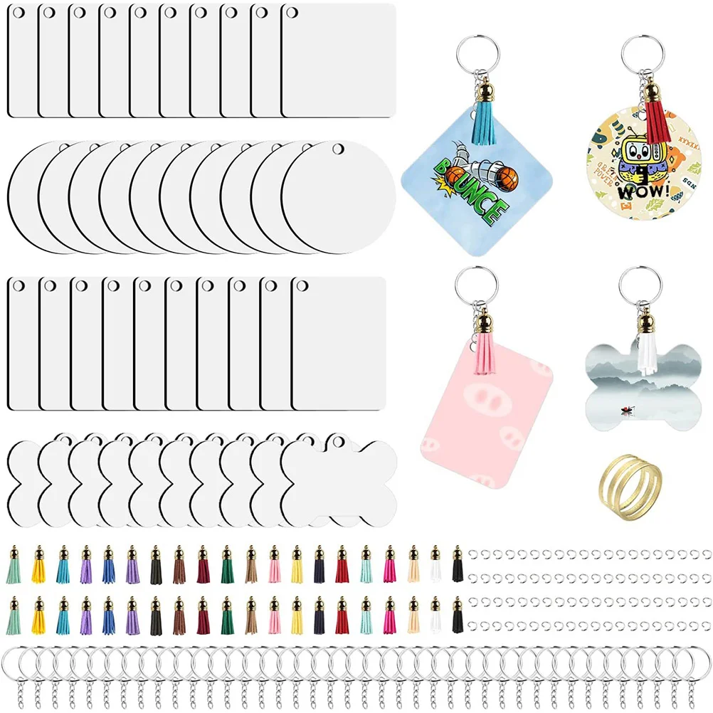

40 Sets Keychain Crafts Blanks Wood Alloy PU Decorative Sublimation Tassel DIY Supplies Heat Transfer Pendant