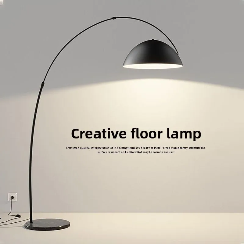 Nordic Minimalist Luxury Arc Floor Lamp Iron Base Stone Shade LED High CRI 95 for Living Room Bedroom Sofa Side