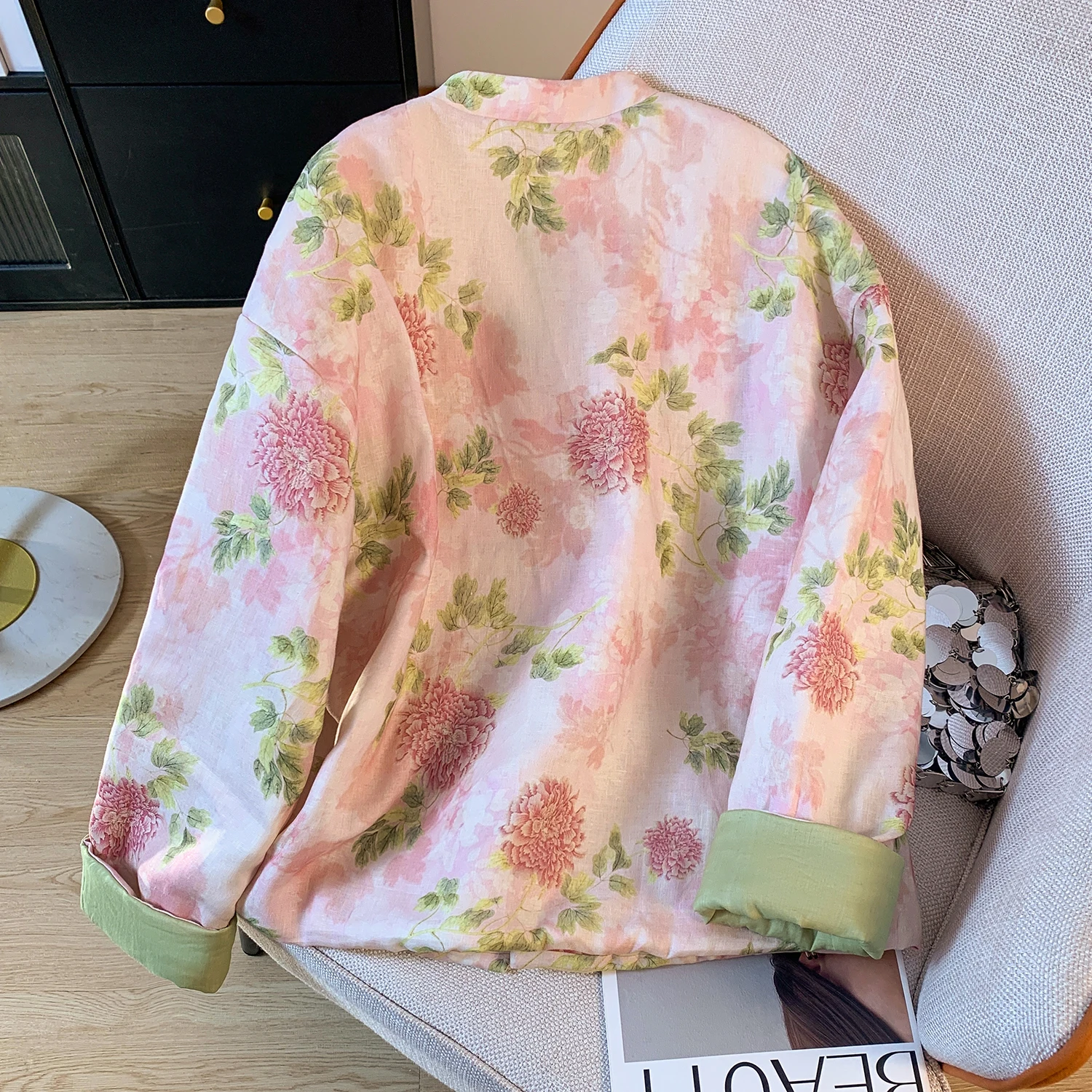 Новое китайское хлопковое пальто с цветочным принтом, женское свободное винтажное легкое хлопковое пальто с воротником-стойкой на осень-зиму