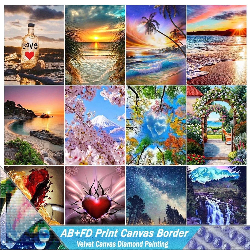 Landscape 5D AB FD Print Canvas Border Diamond Painting Coast Beach Sunset Mosaic Kits Full Square/Round  Embroidery DIY Gift