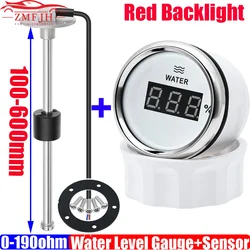 Digital 52mm Water Level Gauge+Water Level Sensor 100-600mm Red Light Water Tank Meter Indicator 0-190 OHM for Car Yacht 12V 24V