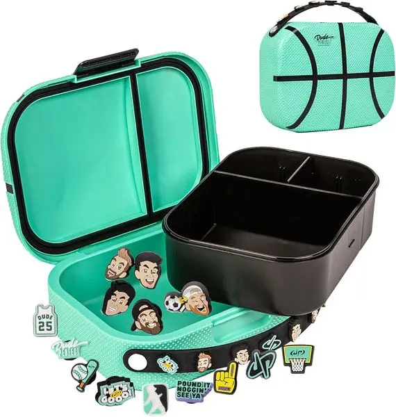 

Ланч-бокс с редкими подвесками | Коробка для бенто с защелкой | 3-х отделений, съемный поднос и разделитель. | Бирюзовый