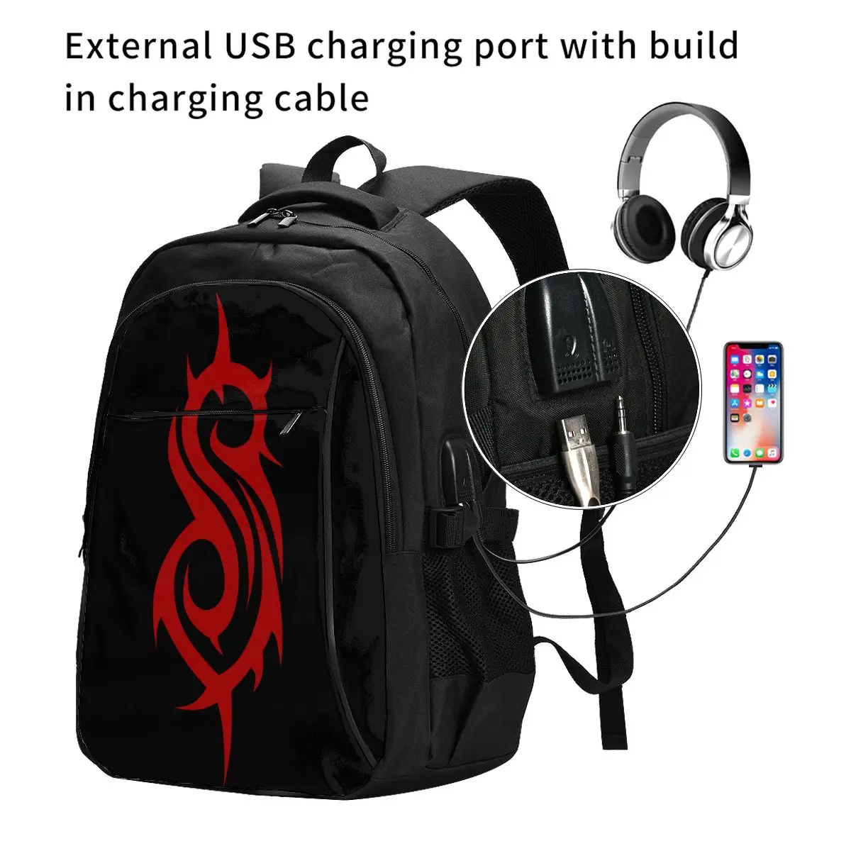 Heavy Metal Rock Slipknots Band Usb Backpacks Fashion Tote Travel Hiking Usb Port Notebook Bags