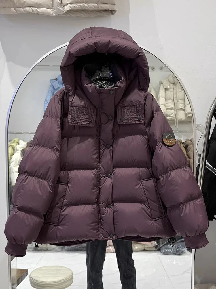 Chaqueta de plumón con capucha de estilo coreano para mujer, recién llegado, chaqueta acolchada gruesa con capucha, manga larga para invierno, 2025