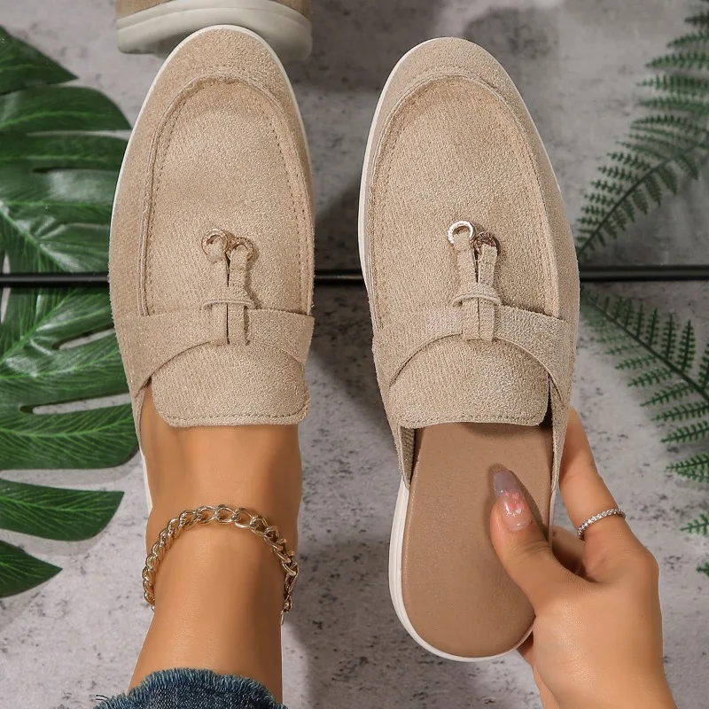 High Quality Summer Walk Shoes Comfortable Loafers Slippers for Women 2024 Classic Leather and Fabric Feel Sandals 36-42