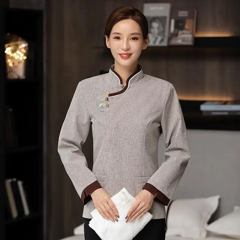 

Cleaner Work Clothes Long Sleeve Cotton Female Aunt Restaurant Property Hotel Room Cleaning Short-Sleeved Summer Clothes Uniform