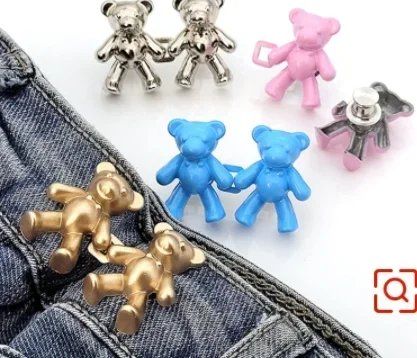 2Pcs Bear Shaped Adjustable Jean Button Waist Buckle Snap Pants  Extender Replacement Jeans  Attacher Pins