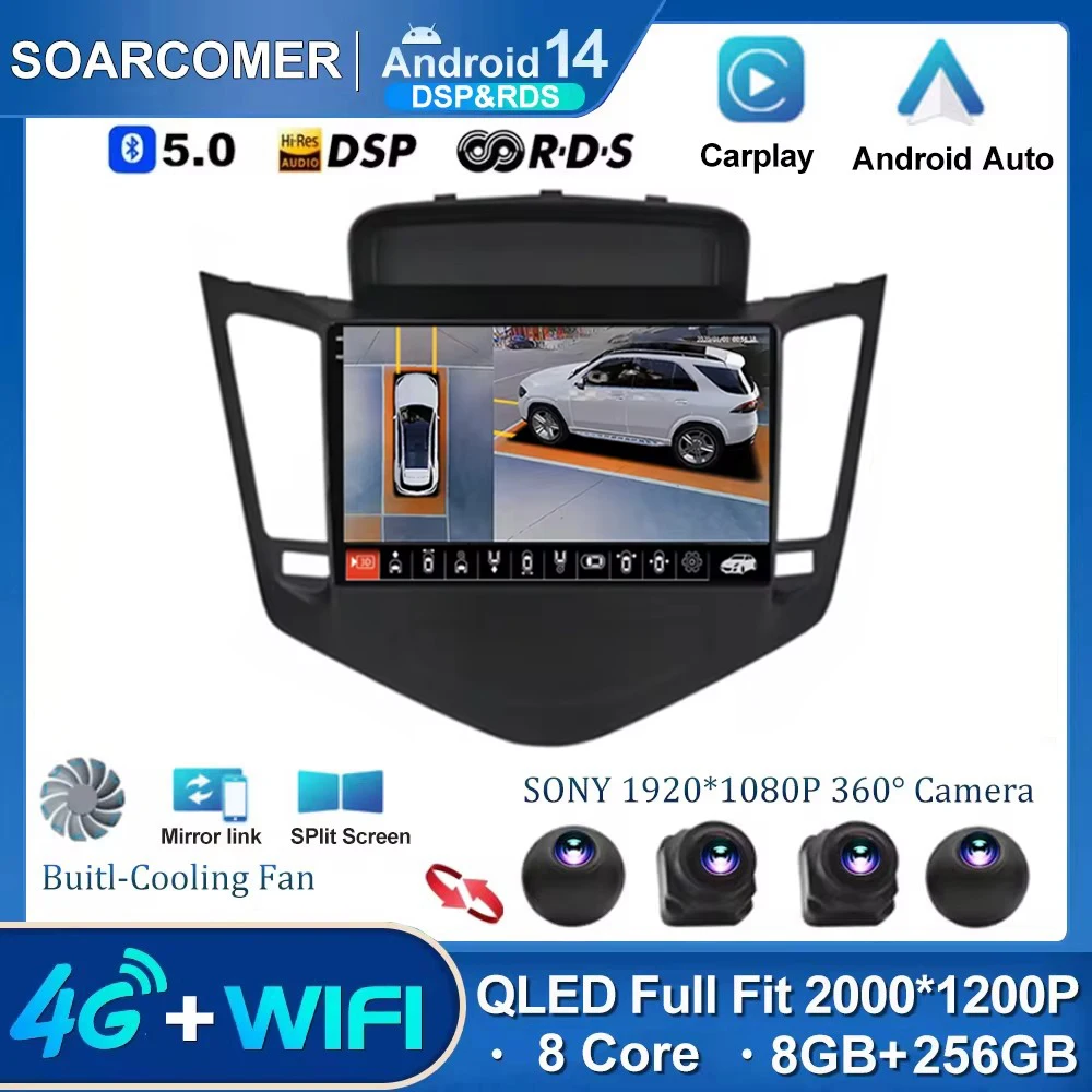 Android 14 Car Radio For Chevrolet Cruze J300 2009-2014 2Din Carplay Wireless Navigatio 360 BT SWC Multimedia DSP NO DVD