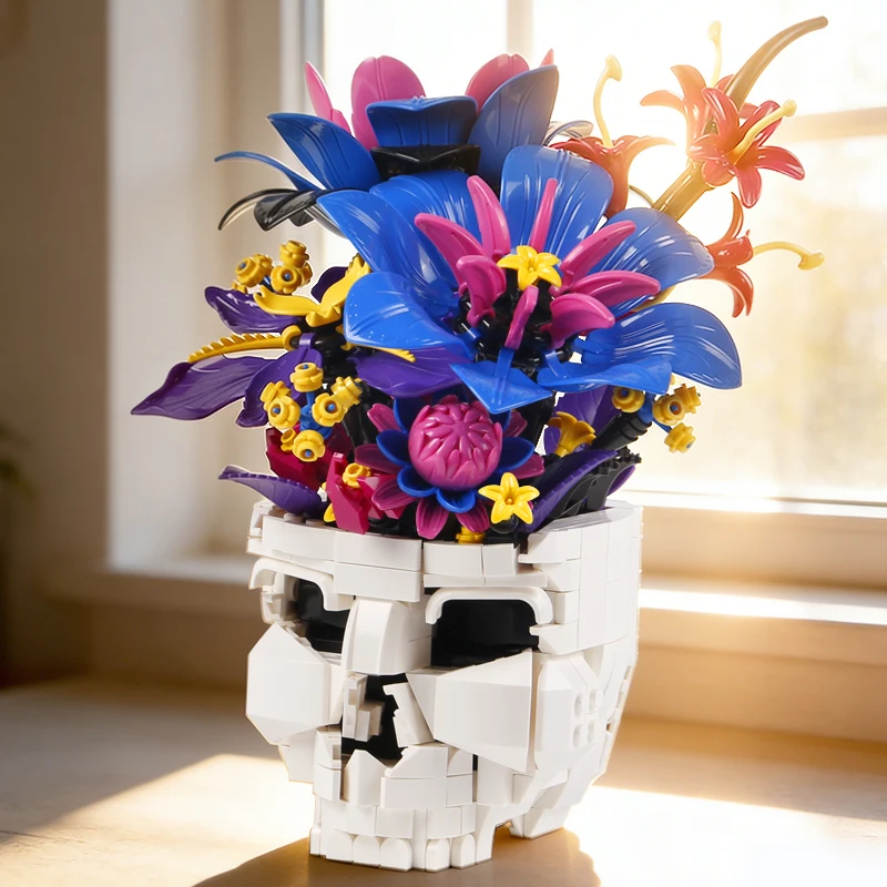 

Коллекционная фигурка-конструктор 2026: Креативный фиолетовый букет из черепов, цветы-скелеты, готическое растение в стиле хоррор, сборная игрушка