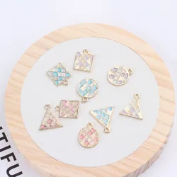 1pcs Diy Jewelry Accessories Small Fresh Pattern Checker Square Triangle Round Earrings Pendant Material Handmade Charms