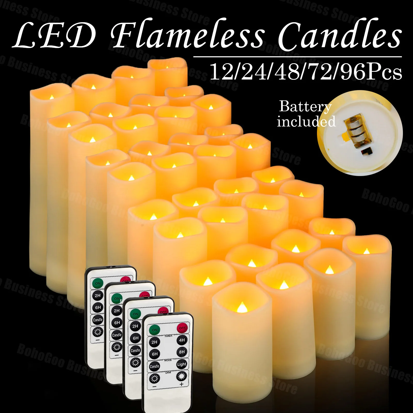 12-96Pcs LED Candles Flameless Candles with Remote(2'*3/4/5/6') Wedding Candles Battery Operated Candles Fireplace Decor
