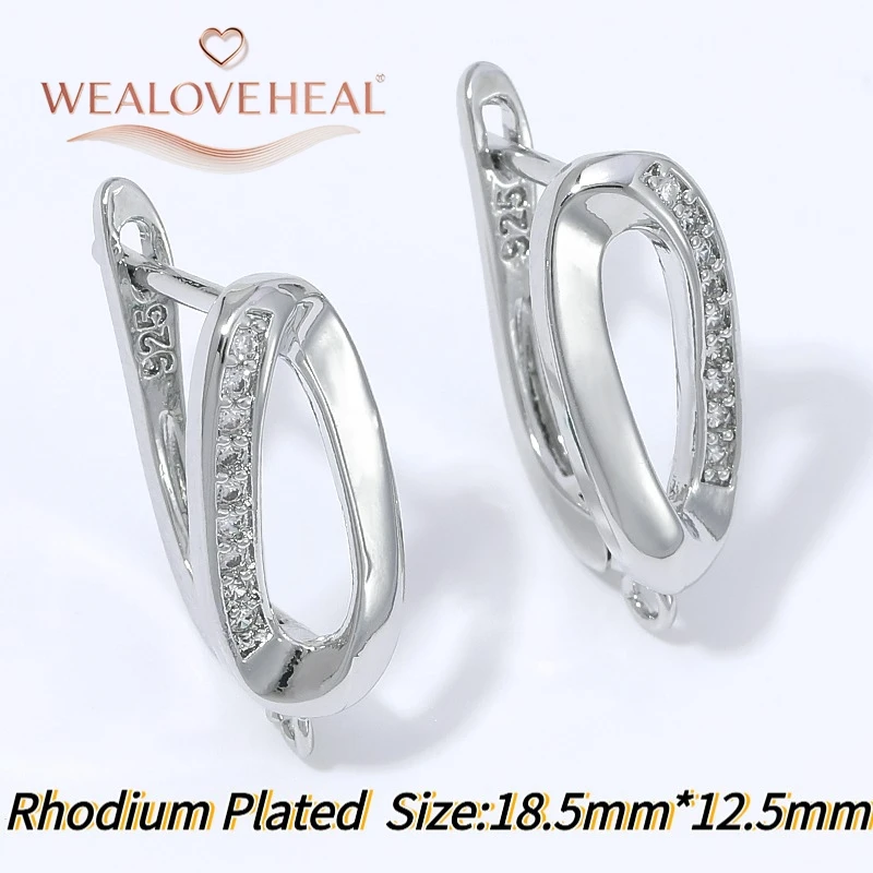 schmuckherstellung zubehör, Rhodiumplattierte Messing-Ohrringhaken mit Mikro-Pavé-CZ in Blattform und Öse, Schmuckzubehör für DIY-Herstellung von Hängeohrringen – Detail 26