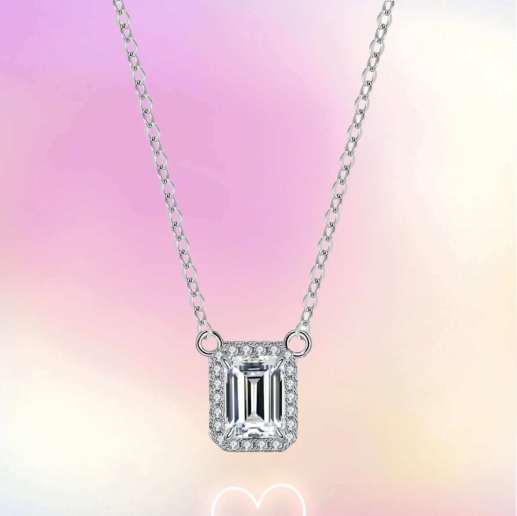 

New S925 Sterling Silver Pendant 2 Carats Mozzarella Diamond Necklace Women's Fashion Emerald Luxury Rectangular Diamond Square