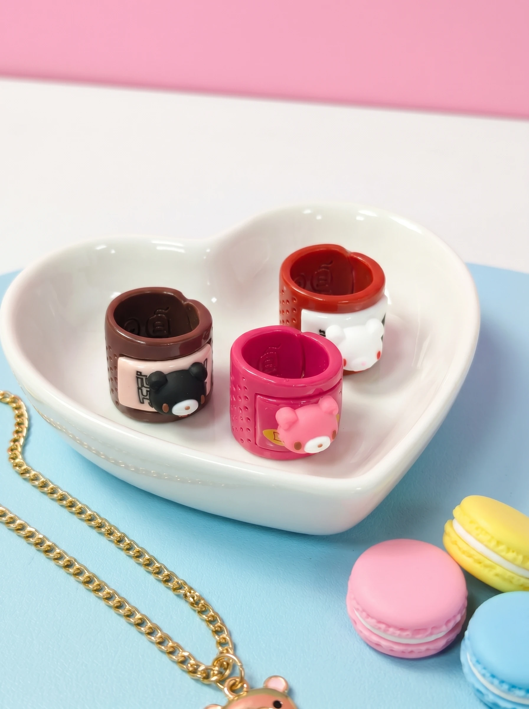 Cute Bear Enamel Rings for Women, Y2K Punk Wide Band Statement Rings, Aesthetic Kawaii Stackable Jewelry, Gift for Friends view 6