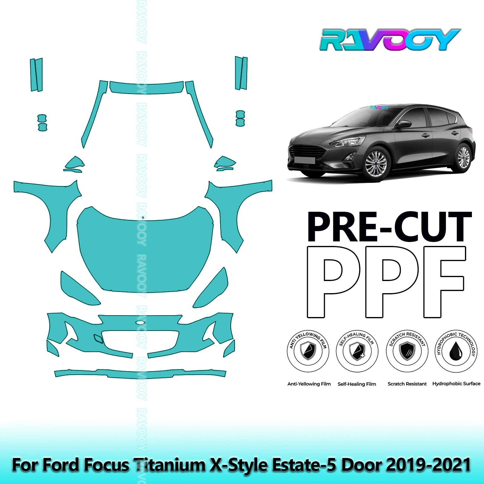 

8.5Mil Front Kit Precut Paint Protection Film PPF Clear Bra For Ford Focus Titanium X-Style Estate-5 Door 2019-2021