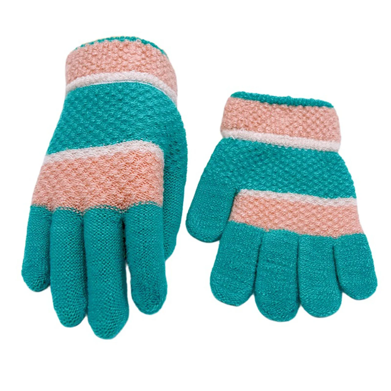 Gestreifte Kinderhandschuhe, Winterwarme Strickhandschuhe für 4-8-Jährige Jungen und Mädchen, Handwärmer, Dicke Wollene Kindergarten-Fingerhandschuhe