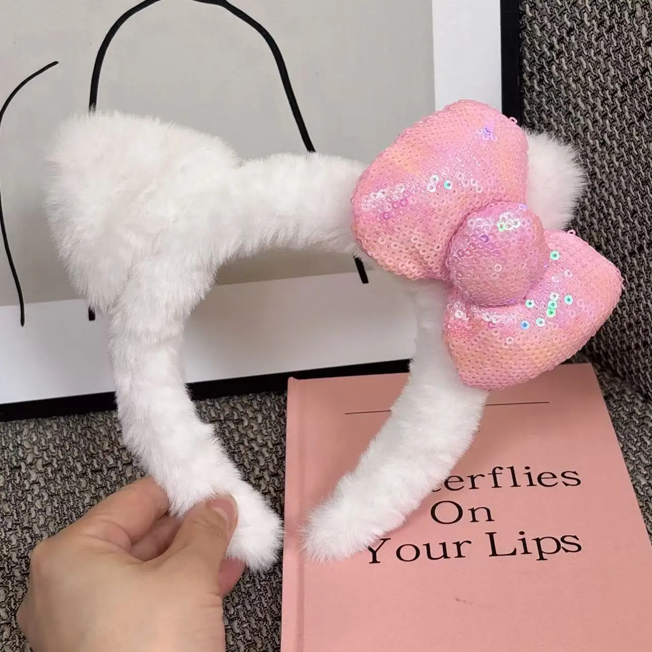 

New Sanrio Headband Cute Cat Ear Plush Bow Photo Hair Band Cartoon Anime Hair Accessories Princess Sweetheart French Gifts