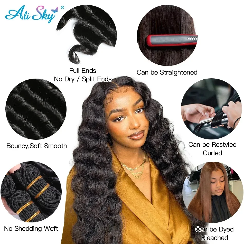 Peruvian Deep Wave 3 Bundles With Closure Frontal Raw Curly Weave 4x4 Lace Closure Frontal with Bundle 13x4 HD Transparent Lace