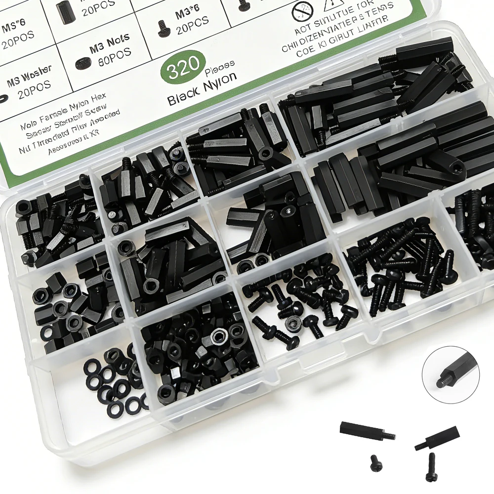 1 Box Plastic Nylon Hex Hexagon Spacer Column Standoff Screw Nut Washer Kit Set for PCB Motherboard  M2.5 M3 M4 Black White