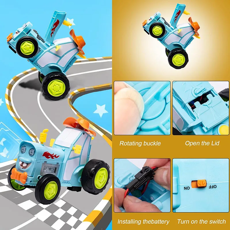 Crazy Jumping Car Toy Remote Control Car with Headlights and Music Fast Stunt RC Trucks Double Sided Toy Train for Boys Girl