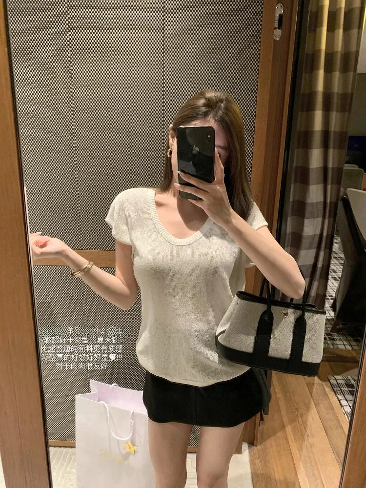 

mat Loose Women's Silk Lyocell Svel Knitted Top Thin Casual round Ne Pullover Summer Faion Garden of Angels