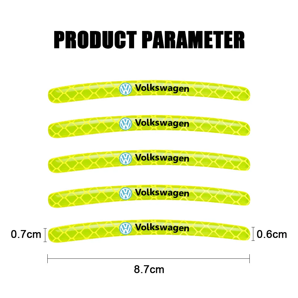 5pcs Car Tire Rim Sticker Auto Reflective Sticker Roadway Safety Luminous Stripe Wheel Hub Decoration For Volkswagen Polo Passat