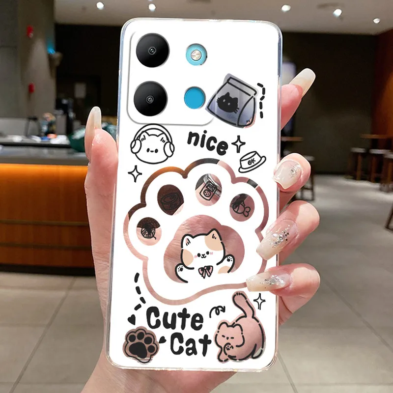 Per Tecno Spark Go 2023 BF7n Custodia Trasparente Estetica Moda Simpatico Gatto Astronauta Della Copertura Posteriore Del Silicone Morbido Trasparente TPU Cassa Del Telefono