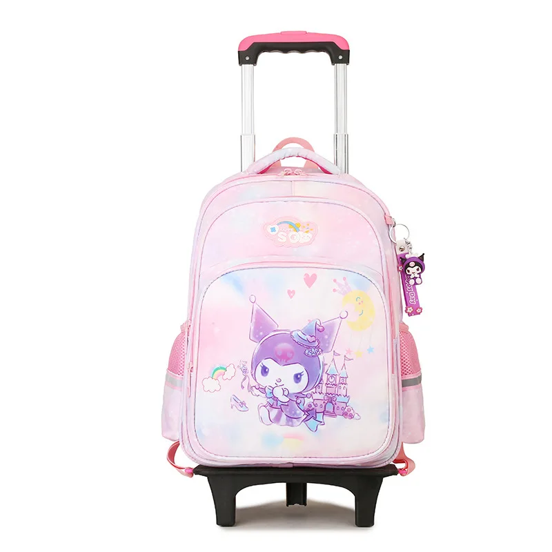 Hello Kitty\'s torba szkolna na kółkach Anime Sanrios Kuromi plecak z kółkami oszczędzaj wysiłek przybory szkolne dla uczniów o dużej pojemności