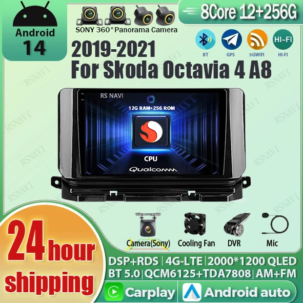 

Android 14 Carplay Auto Qualcomm 2K QLED Screen Car Radio Player For Skoda Octavia 4 A8 2019-2021 GPS Stereo BT Multimedia Wifi