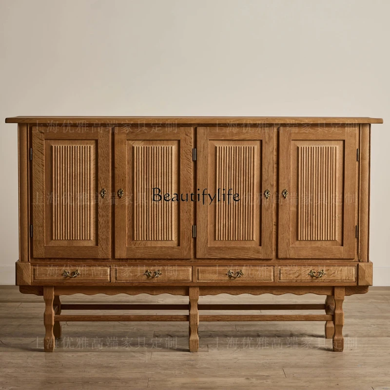 

American Country Style Solid Wood Sideboard Vintage Kitchen Storage French Retro Living Room Storage Entryway Cabinet