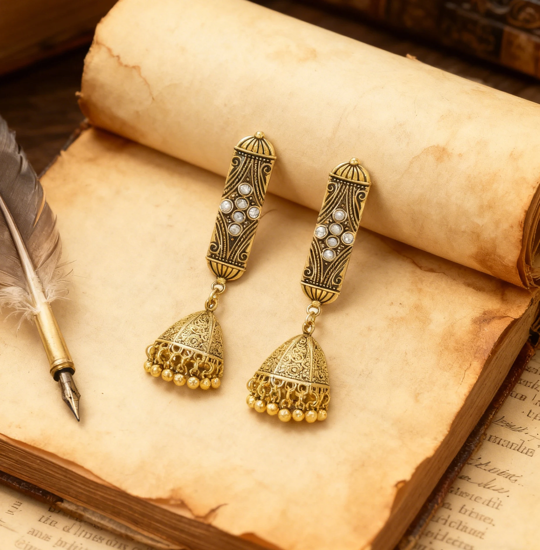 South Asian ethnic style ancient golden design sense crystal carving irregular shape lantern bell tassel pendant earrings